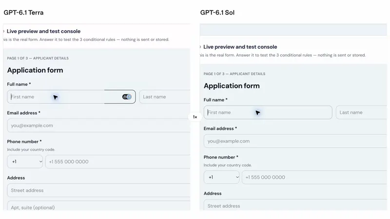 Filling a long web form, GPT-6.1 Terra vs GPT-6.1 Sol: GPT-6.1 Terra vs GPT-6.1 Sol