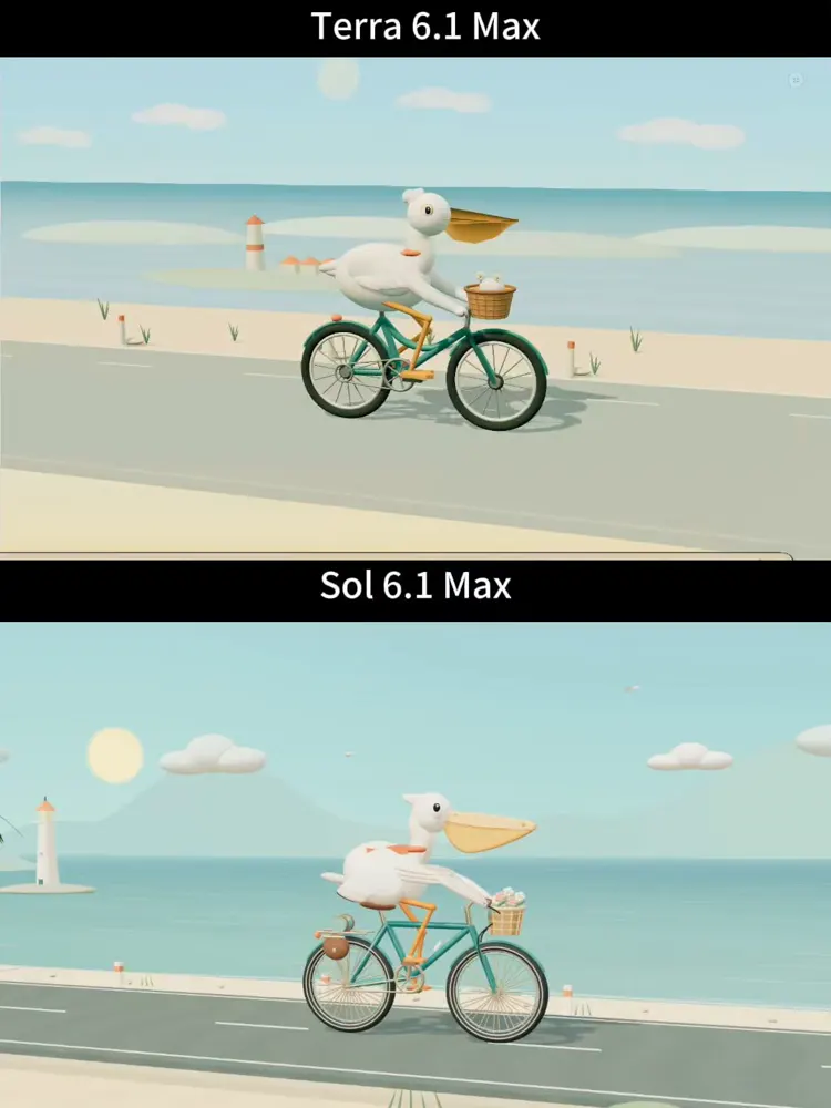 3D pelican on a bicycle, GPT-6.1 Terra vs GPT-6.1 Sol: GPT-6.1 Terra vs GPT-6.1 Sol