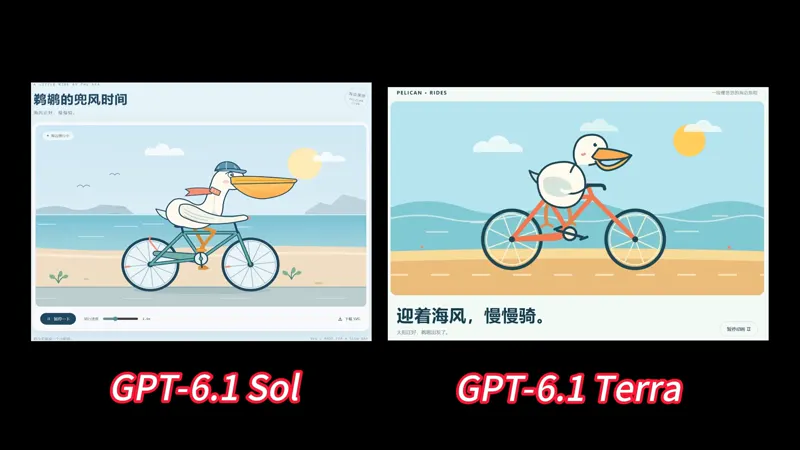 Pelican SVG in High mode, GPT-6.1 Sol vs GPT-6.1 Terra: GPT-6.1 Sol vs GPT-6.1 Terra