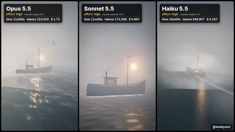 Fishing boat in fog, three Claude 5.5 models: Claude Opus 5.5 vs Claude Sonnet 5.5 vs Claude Haiku 5.5