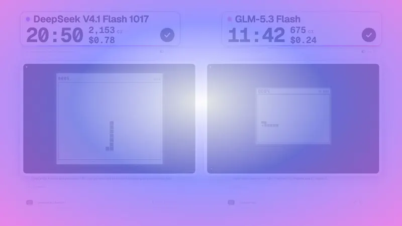 Nokia-style snake game, two Flash models: DeepSeek V4.1 Flash 1017 vs GLM 5.3 Flash