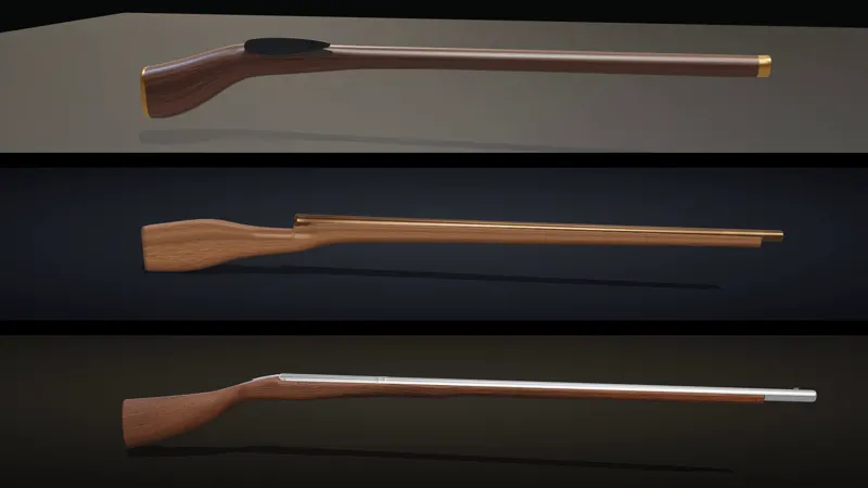 Brown Bess musket in three.js, three models: DeepSeek V4.1 Flash 1017 vs Kimi K3 vs Claude Opus 5.5