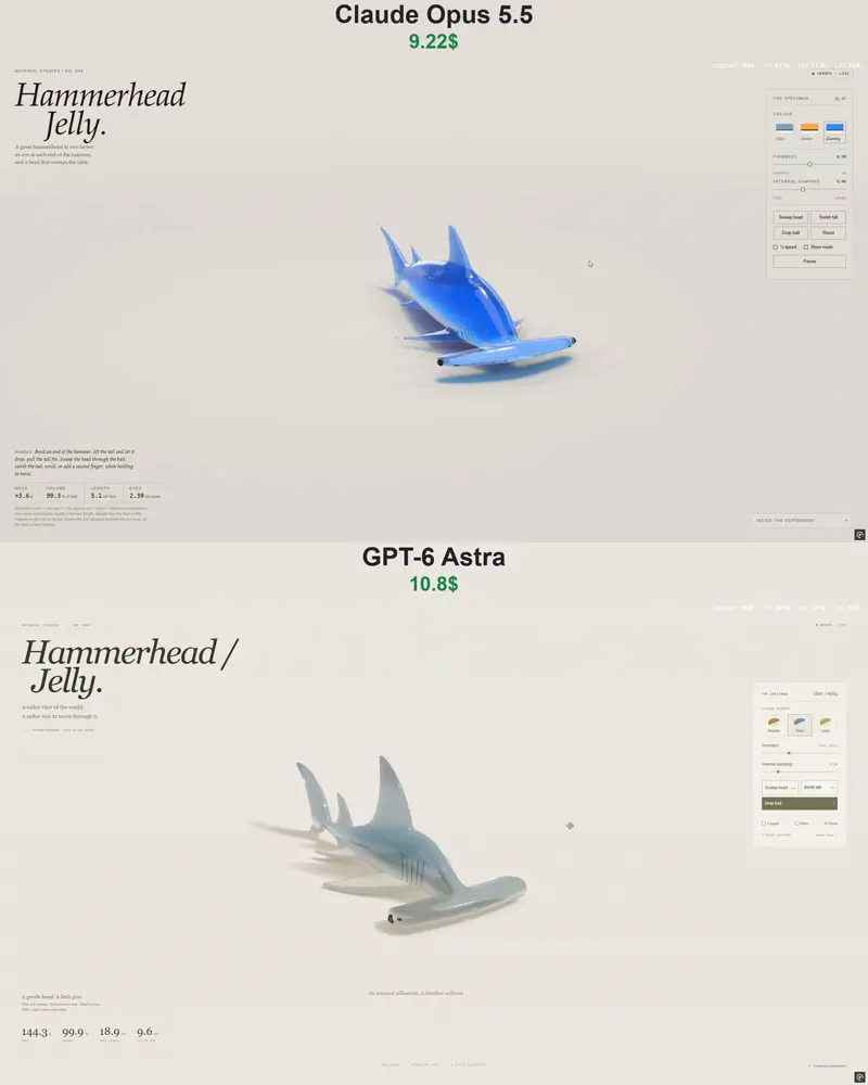 Jelly hammerhead shark, Opus vs Astra: Claude Opus 5.5 vs GPT-6 Astra