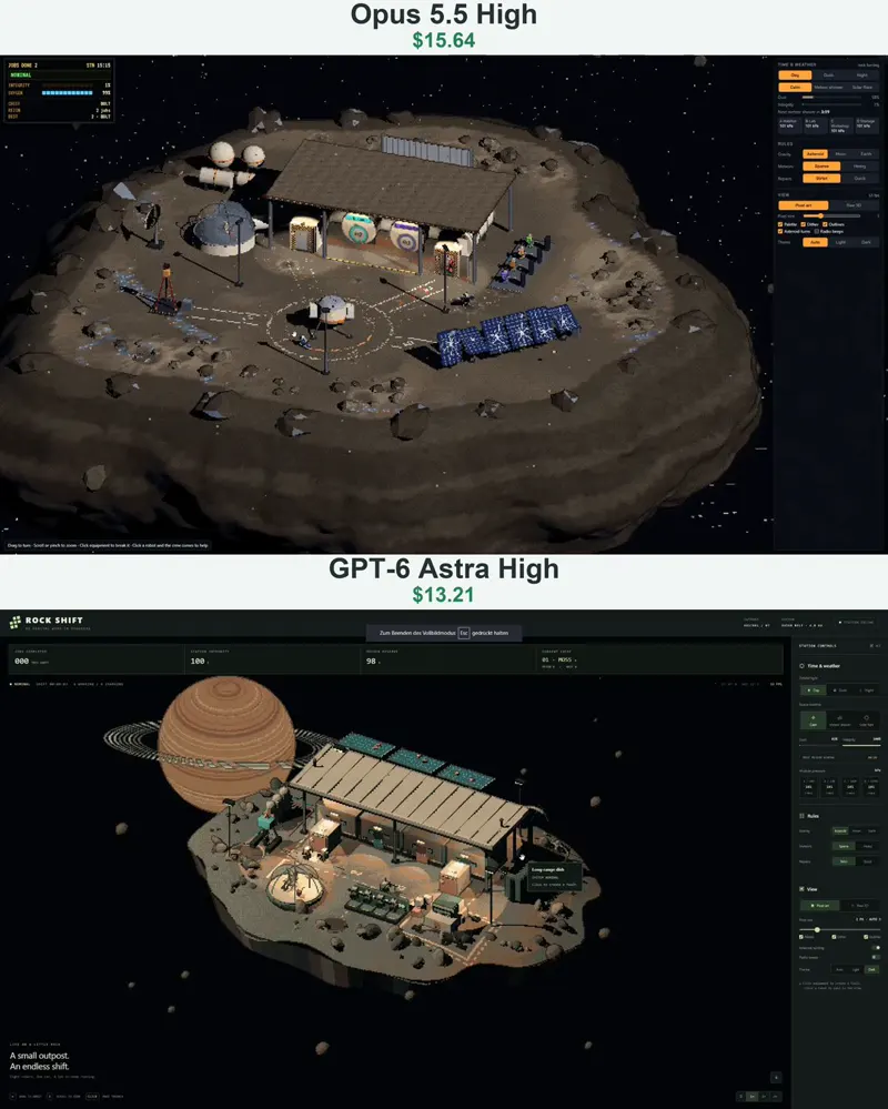 Asteroid workshop with Saturn, Opus vs Astra: Claude Opus 5.5 vs GPT-6 Astra