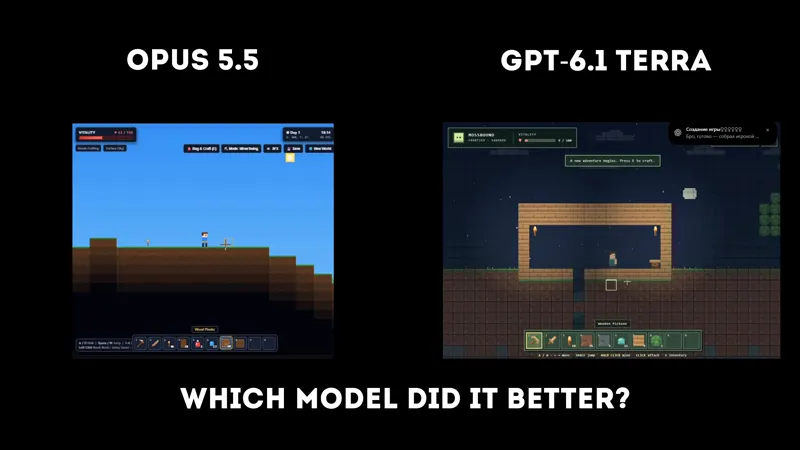 Terraria remake, Opus vs Terra: Claude Opus 5.5 vs GPT-6.1 Terra
