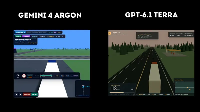 Euro Truck Simulator remake, Argon vs Terra: Gemini 4 Argon vs GPT-6.1 Terra