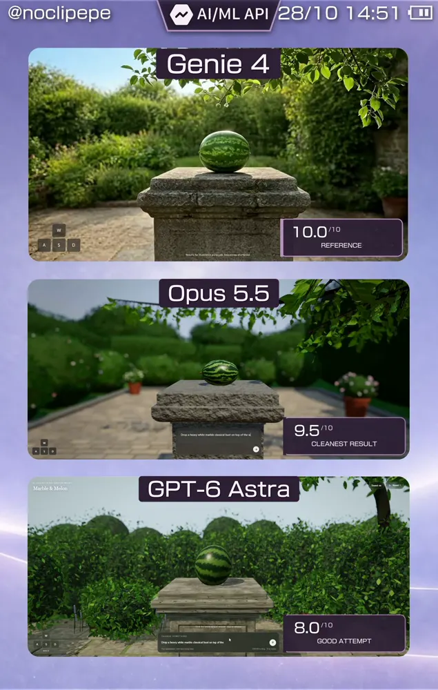 Genie 4 demo clip rebuilt in 3D, Opus vs Astra: Claude Opus 5.5 vs GPT-6 Astra