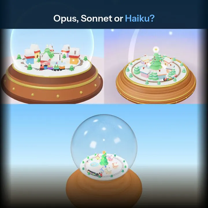 Snow globe, three Claude 5.5 sizes: Claude Haiku 5.5 vs Claude Opus 5.5 vs Claude Sonnet 5.5