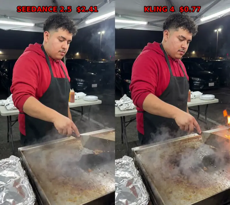 Grill scene, Seedance 2.5 vs Kling 4.0: Seedance 2.5 vs Kling 4.0