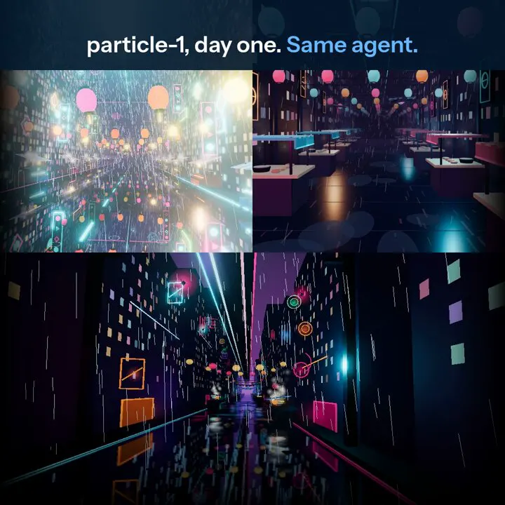 Neon corridor in pi, three models incl. Particle-1: Particle-1 vs Claude Opus 5.5 vs GPT-6.1 Terra
