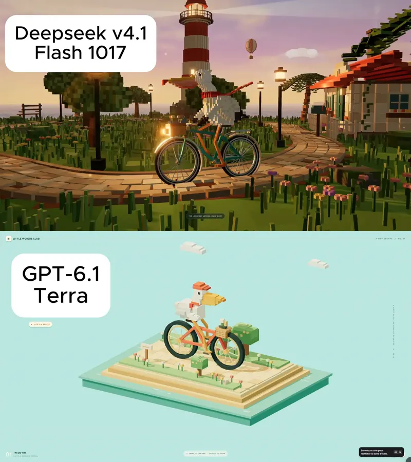 Voxel bike, DeepSeek V4.1 Flash 1017 vs GPT-6.1 Terra: DeepSeek V4.1 Flash 1017 vs GPT-6.1 Terra